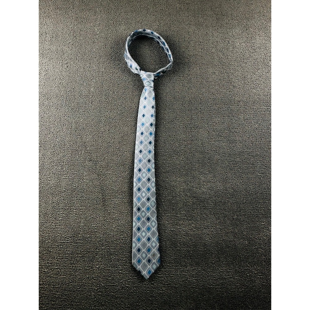 Haggar Tie Men Gray Blue Geometric Diamond Pattern Business Formalβ Wedding Prep